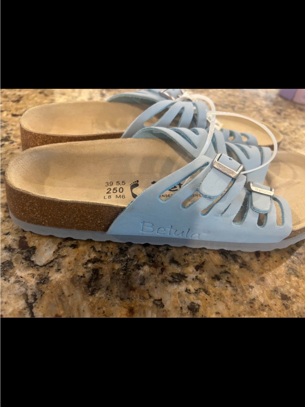 Betula Light Blue Double-Buckle Cutout Slide Sandals for Women